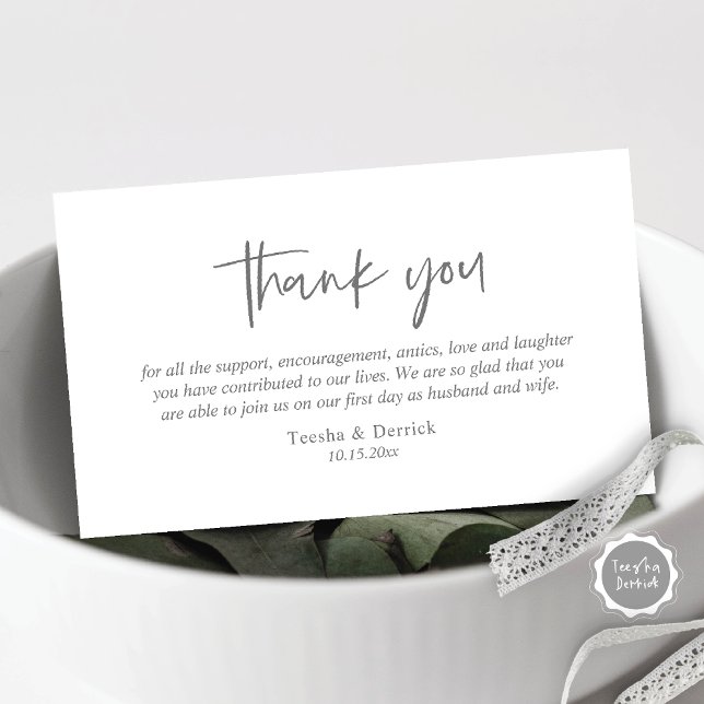 Wedding Thank you, Modern Simple Script Enclosure  Card (Wedding Thank you card, in modern casual script, dark grey design)
