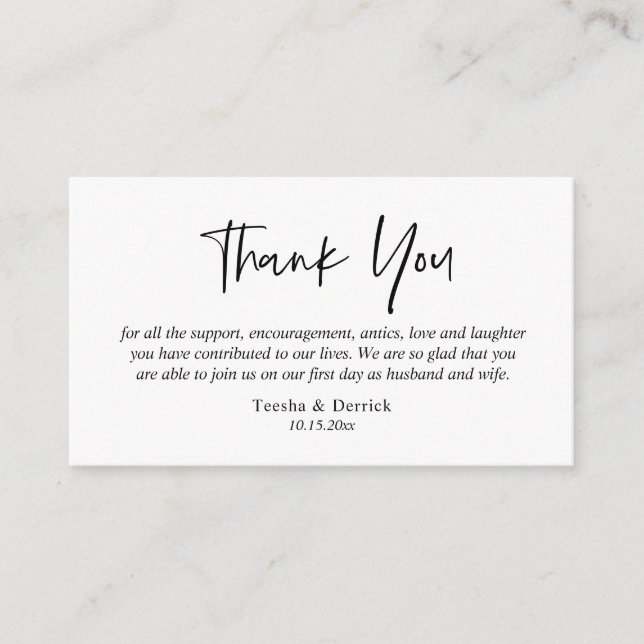 Wedding Thank you, Modern Simple Script Enclosure Card (Front)