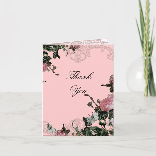 Wedding Thank You Note Card - Trellis Rose Vintage (Front)