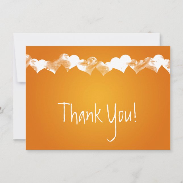 Wedding Thank You Note Grunge Hearts Orange Invitation (Front)