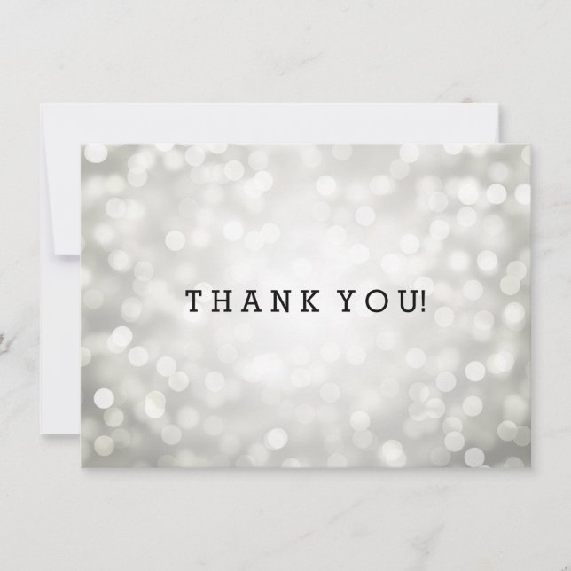 Wedding Thank You Note Silver Glitter Lights Card (Front)