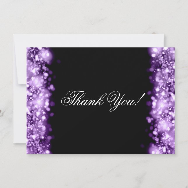 Wedding Thank You Note Sparkling Lights Purple Note Card (Front)
