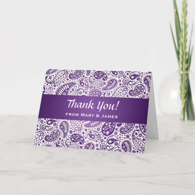 Wedding "Thank you" Paisley Pattern Purple Thank You Card (Front)