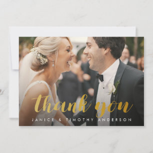 Wedding Thank you Photo bride groom gold faux foil