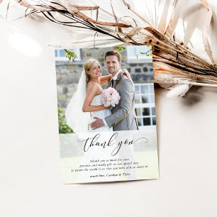 WEDDING THANK YOU photo calligraphy chic overlay Card