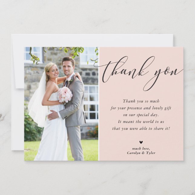 WEDDING THANK YOU photo calligraphy elegant blush  (Front)