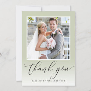 WEDDING THANK YOU photo calligraphy ombre sage Card