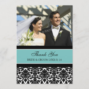 Wedding Thank You Photo Cards Teal Damask