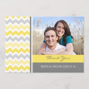 Wedding Thank You Photo Cards Yellow Grey Chevron