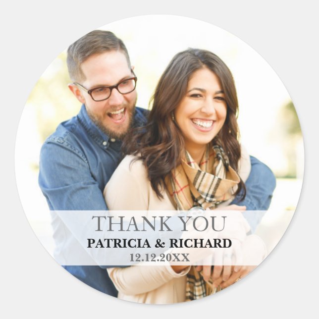 Wedding Thank You Photo Classic Round Sticker (Front)