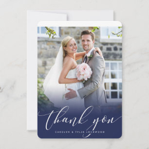 WEDDING THANK YOU photo elegant calligraphy navy