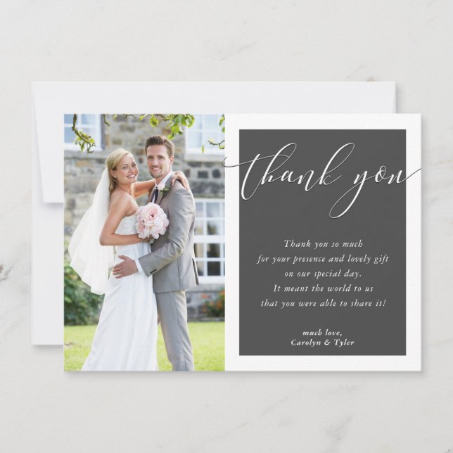 WEDDING THANK YOU photo elegant grey white ink (Front)