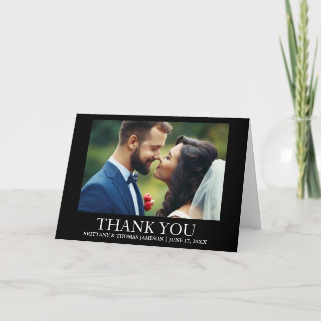 Wedding Thank You Photo Fold Card Black and White (Front)