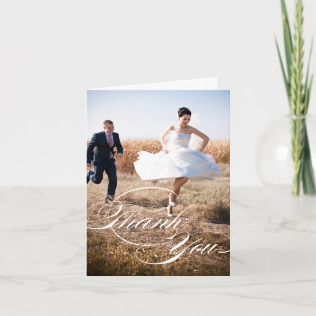 WEDDING THANK YOU PHOTO FOLDED CARD | WHITE SCRIPT (Front)