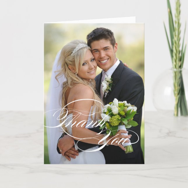 WEDDING THANK YOU PHOTO FOLDED CARD | WHITE SCRIPT (Front)
