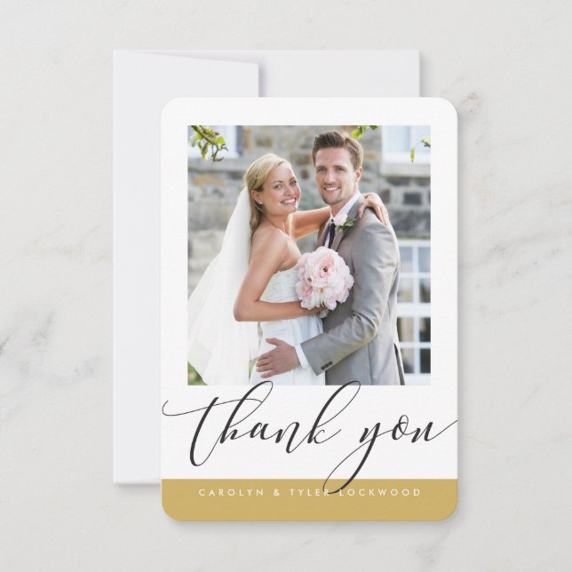 WEDDING THANK YOU photo modern calligraphy gold Card (Front)