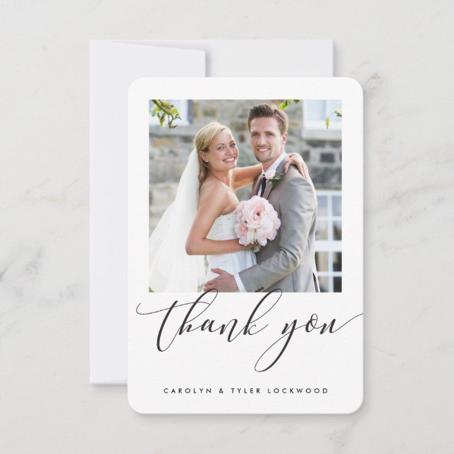 WEDDING THANK YOU photo modern calligraphy script Card (Front)