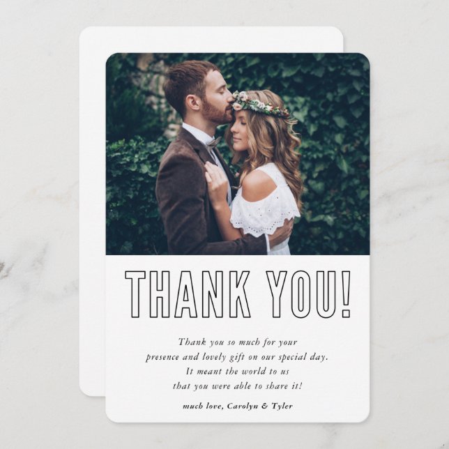 WEDDING THANK YOU photo modern minimal outline (Front/Back)