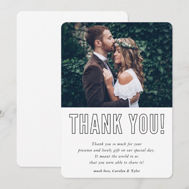 WEDDING THANK YOU photo modern minimal outline Card (Front/Back)