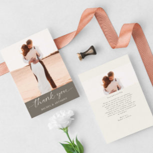 Wedding Thank You Photo Modern Script Taupe Card