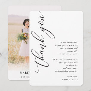 WEDDING THANK YOU photo modern side calligraphy Invitation