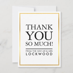 WEDDING THANK YOU photo simple gold border stack Card