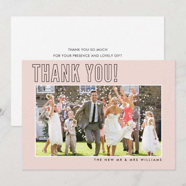 WEDDING THANK YOU photo simple outline blush pink (Front/Back)