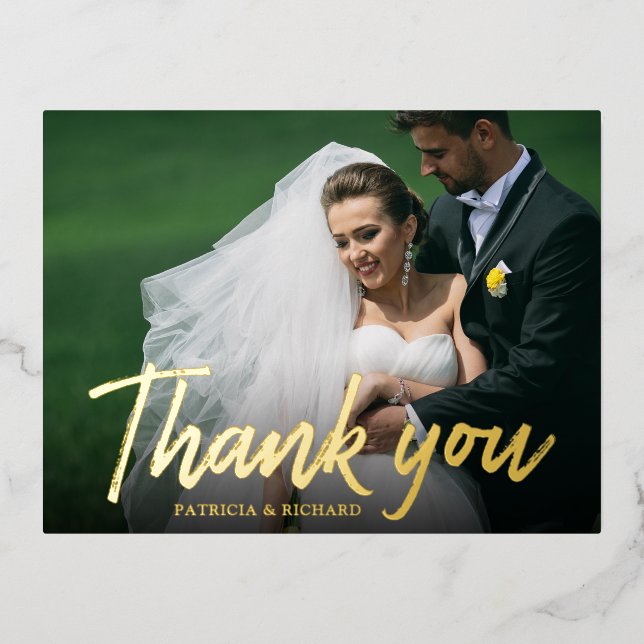 Wedding Thank You Photo Stylish Calligraphy  Foil Holiday Postcard (Front)