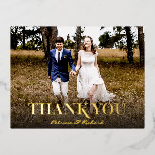 Wedding Thank You Photo Stylish Typography Foil Holiday Postcard