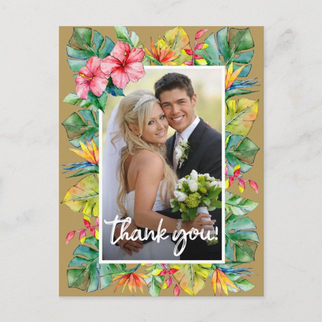 Wedding Thank You | Photo with Tropical Border Postcard (Front)