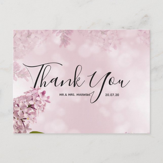 Wedding Thank You | Pink Floral Script Postcard (Front)