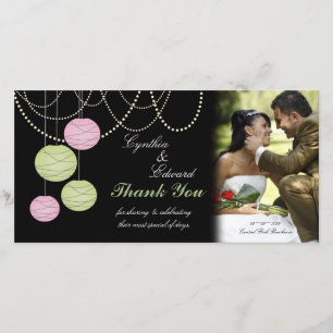 Wedding Thank You Pink Green Lanterns Photo Card