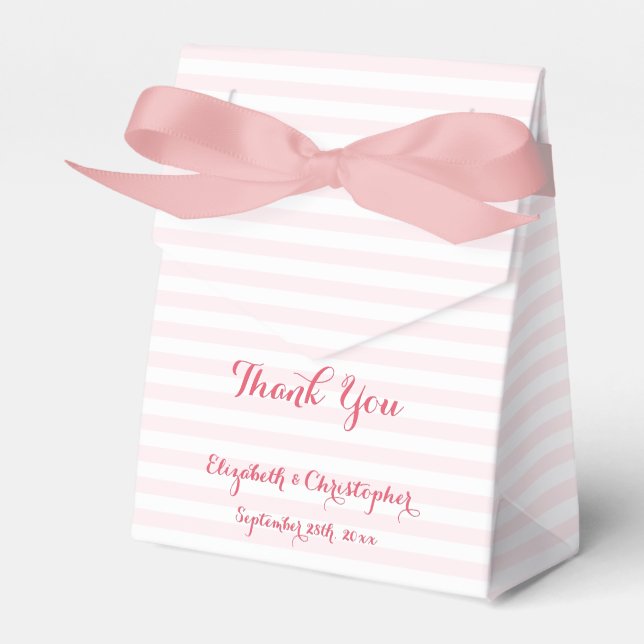 Wedding Thank You Pink Stripes DIY Custom Elegant Favour Box (Front Side)