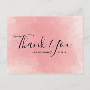 Wedding Thank You Pink Watercolour Script Postcard