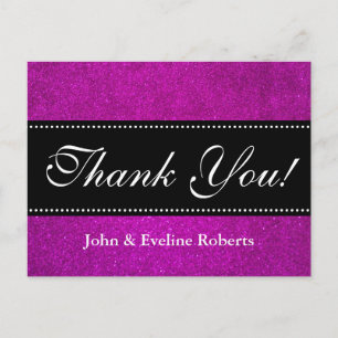 Wedding thank you postcards faux pink glitter