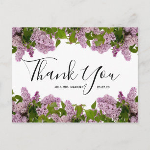 Wedding Thank You Purple Floral Script Postcard