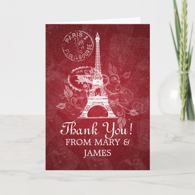 Wedding "Thank you" Romantic Paris Red Thank You Card (Front)