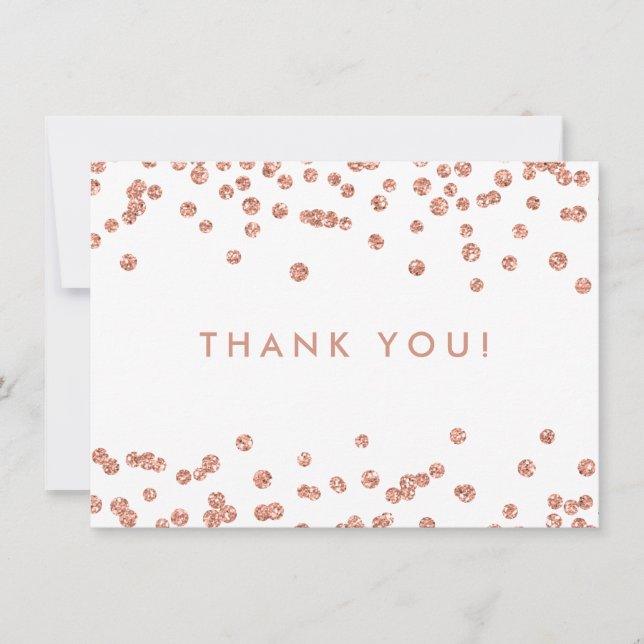 Wedding Thank You Rose Gold Glitter Confetti White Card (Front)