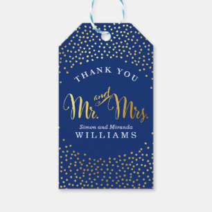 WEDDING THANK YOU rustic gold confetti spot navy Gift Tags