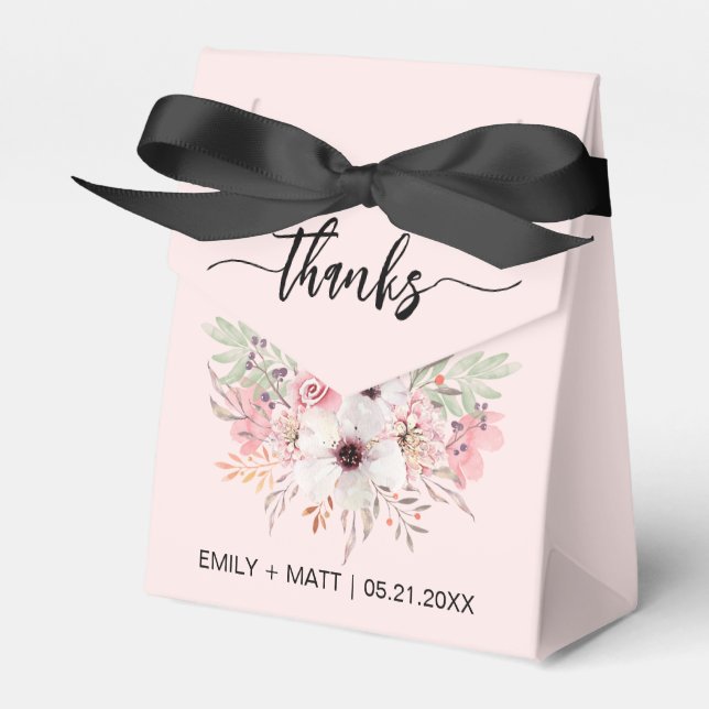  Wedding Thank You Rustic Pink Floral Favour Boxes (Front Side)