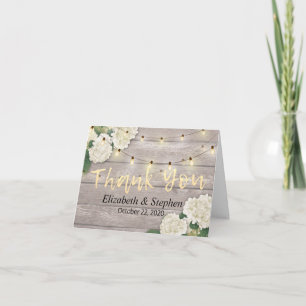 Wedding Thank You Rustic Wood Floral String Lights Card