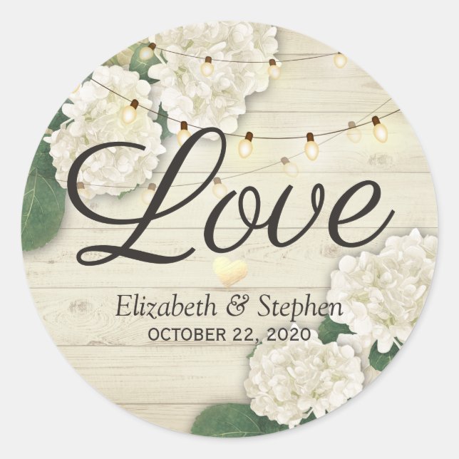Wedding Thank You Rustic Wood Floral String Lights Classic Round Sticker (Front)