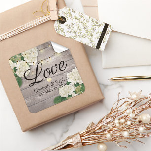 Wedding Thank You Rustic Wood Floral String Lights Square Sticker