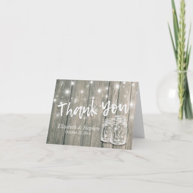 Wedding Thank You Rustic Wood Mason Jar Lights (Front)