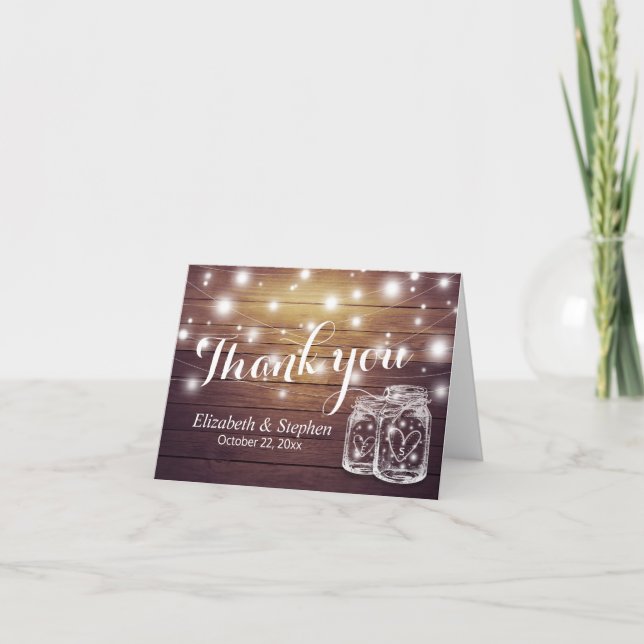 Wedding Thank You Rustic Wood Mason Jar Lights (Front)