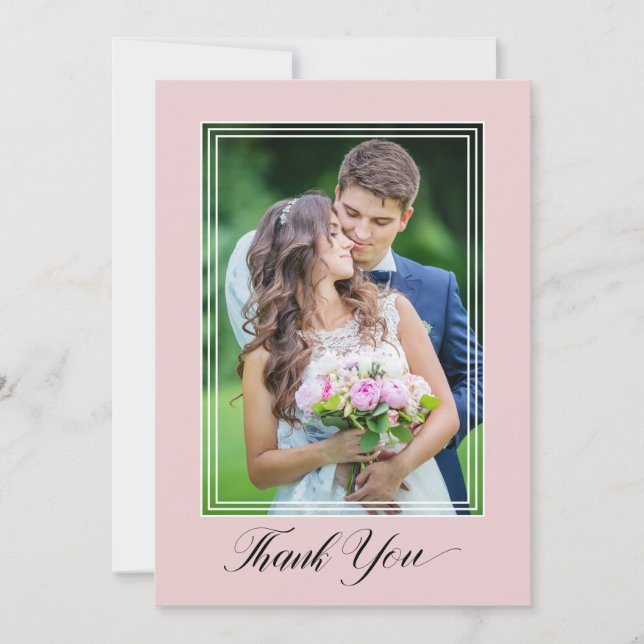 Wedding Thank You Script 2 Photo Pink Thank You Card (Front)