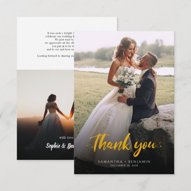 Wedding Thank You Script Couple Photos Card (Front/Back)