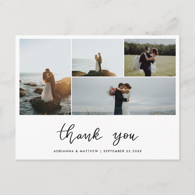 Wedding Thank You Script | Elegant Photo Collage Postcard (Front)