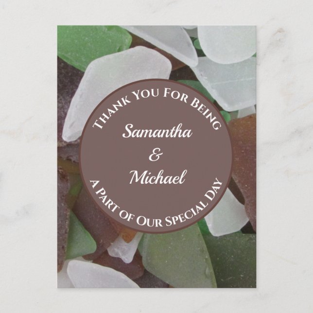 Wedding Thank You Sea Glass Beach Ceremony Postcard (Front)
