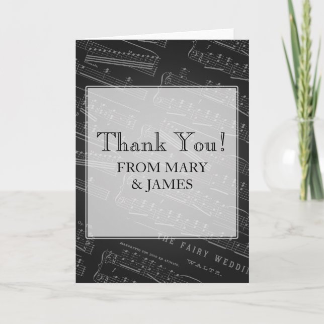 Wedding "Thank you" Sheet Music Black Thank You Card (Front)